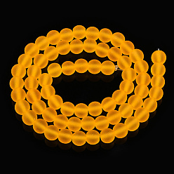 Orange Transparent Glass Beads Strands, Frosted, Round, Orange, 6~6.5mm, Hole: 1.4mm, about 67~70pcs/strand, 14.76 inch~15.16 inch(37.5~38.5cm)