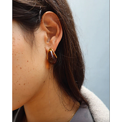 Коричневый 304 серьги-гвоздики-капли из нержавеющей стали, cmолой, реальный 18 k позолоченный, коричневые, 26x15 мм