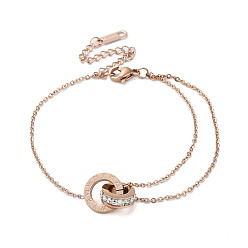 Розовое Золото Римские цифры браслеты из нержавеющей стали, с кристально горный хрусталь, браслеты-цепочки для женщин, розовое золото , 6-1/4~7-7/8 дюйм (16~20 см)