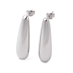 Platinum Brass Stud Earrings, Teardrop, Platinum, 31.5x9mm