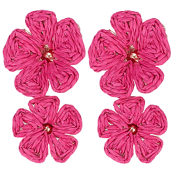 Темно-Розовый 1 Пара сережек-гвоздиков из сплава и рафии, цветок, золотые, темно-розовыми, 65x38 мм