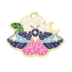Морской Синий Подвески из эмали и сплава, золотой свет, бабочка с цветочным шармом, Marine Blue, 27x31.5x1.5 мм, отверстие : 2.5 мм