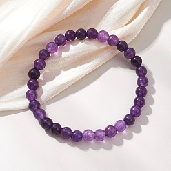 Фиолетовый Браслеты из натурального кварца с эластичными бусинами для женщин и мужчин, круглые, окрашенная и подогревом, фиолетовые, бусины : 6.5 мм, внутренний диаметр: 2-1/8 дюйм (5.4 см)