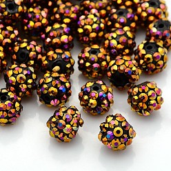 Black Resin Rhinestone Beads, Multi-Color, Round, Black, 12x10mm, Hole: 2mm