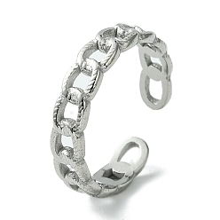 Stainless Steel Color Non-Tarnish 304 Stainless Steel Open Cuff Ring, Hollow Curb Chains Shape, Stainless Steel Color, US Size 8 3/4(18.7mm)