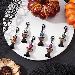 (52) Непрозрачная лаванда Подвесные украшения из акрила и стекла на Хэллоуин, череп, с карабинами из черного цинкового сплава, разноцветные, 44 мм