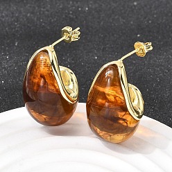 Шоколадный Серьги-гвоздики из латунной смолы в форме капли, долговечный, без кадмия и без свинца, золотые, цвет шоколада, 24.5x17 мм