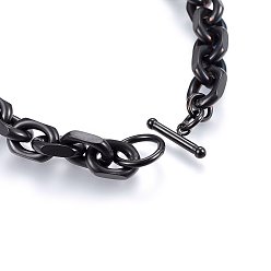 Gunmetal 304 Stainless Steel Cable Chain Necklaces, with Toggle Clasps, Gunmetal, 23.62 inch(60cm), 9.5mm