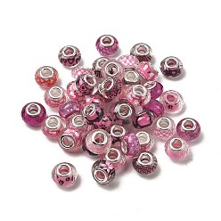 Фламинго Европейские бусины из прозрачной смолы с печатью, бусины с большим отверстием, рондель с латунными сердечниками, покрытыми серебром, и блестящей пудрой, фламинго, 14x8.5 мм, отверстие : 5 мм