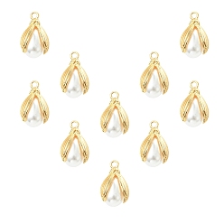 Белый 10подвески из искусственного жемчуга из абс-пластика, с легкими позолоченными сплавами, долговечный, слеза, белые, 21x13x12 мм, отверстие : 1.8 мм