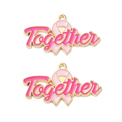 Слово Эмалевые подвески из цинкового сплава с лентой для повышения осведомленности о раке груди, слово вместе, 17x29x1.5 мм, отверстие : 1 мм