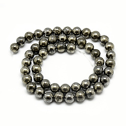 Dark Slate Gray Natural Pyrite Beads Strands, Round, Dark Slate Gray, 10mm, Hole: 1mm, about 40pcs/strand, 16.3 inch(41.4cm)