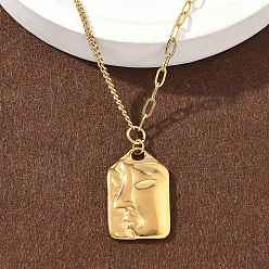Rectangle 304 ожерелья с подвесками из нержавеющей стали для женщин, реальный 18 k позолоченный, прямоугольник с лицом, 16.61 дюйм (42.2 см), Кулон : 24.5x15.5 мм