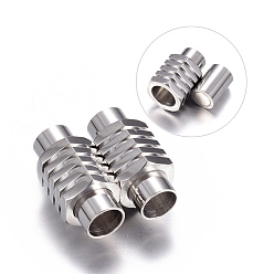 Stainless Steel Color 304 Stainless Steel Magnetic Clasps with Glue-in Ends, Column, 20x10mm, Hole: 6mm