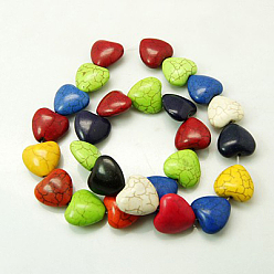 Couleur Mélangete Perles synthétiques turquoise brins, cœur, couleur mixte, 16x16x8mm, Environ 16 pcs/chapelet, 76 g / brin, 6 brins / 500 g