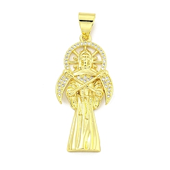 Настоящее золото 18K Покрытие стойки латунь микропаве прозрачные подвески из кубического циркония, без кадмия и без свинца, долговечный, смерть, реальный 18 k позолоченный, 44.5x20.5x4 мм, отверстие : 8x4.8 мм