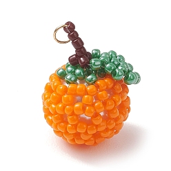 Оранжевый Подвески из стеклянных бусин оранжевого цвета, с 304 кольцами из нержавеющей стали, реальный 18 k позолоченный, оранжевые, 22.5x17.5x16 мм, отверстие : 3 мм