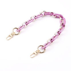 Purple Opaque Acrylic and CCB Plastic Link Chains Bag Handles, with Zinc Alloy Swivel Clasps and Spring Gate Ring, for Bag Straps Replacement Accessories, Purple, 43.2cm