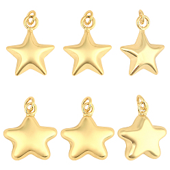 Настоящее золото 18K 12 шт 2 стили латунные подвески, звезды прелести, с прыжковых колец, без кадмия и без свинца, долговечный, стойки покрытие, реальный 18 k позолоченный, 20~22x16~20x7~7.5 мм, отверстие : 3.5~4 мм, 6 шт / стиль
