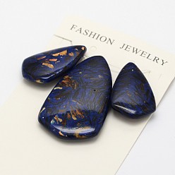 Medium Blue Assembled Synthetic Dyed Gemstone and Bronzite Pendant Sets, teardrop, Medium Blue, 33~50x20~28x6~6.5mm, Hole: 1.5mm