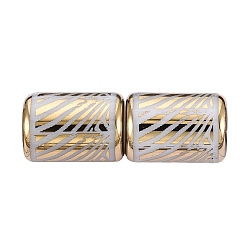 Light Gold Гальванические стеклянные бусины, колонка с узором в полоску, золотой свет, 11.5~12x8~8.5 мм, отверстие : 1.2~1.4 мм