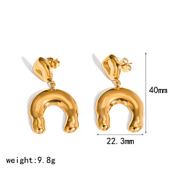 Golden 304 Stainless Steel Stud Dangle Earrings, Horseshoe, Golden, 40x22.3mm