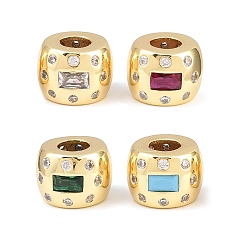 (52) Непрозрачная лаванда Латунные микро проложить Цирконий Европейский бисером, круглые, бусины с большим отверстием, долговечный, стойки покрытие, без свинца и без кадмия, реальный 18 k позолоченный, разноцветные, 12x9 мм, отверстие : 5 мм