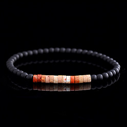 Смешанные камни Браслеты из матового синтетического немагнитного гематита и натуральной императорской яшмы для мужчин, круглый и колонки