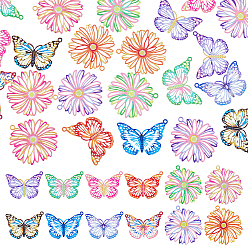 (52) Непрозрачная лаванда 32 шт. 12 стили, окрашенные распылением 430 подвески из нержавеющей стали, бабочки и цветы, разноцветные, 19~27x18~26x0.4~0.6 мм, отверстие : 1.2~1.5 мм