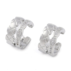 Платина Женские серьги-каффы из латуни с микропаве и прозрачным цирконием, c-образный, платина, 13.5x7.5 мм
