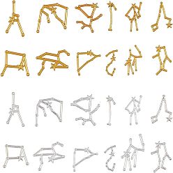 Golden & Silver Zinc Alloy Cabochons, Twelve Constellations, Golden & Silver, 20~26x11~18.5x3~3.5mm, 48pcs/box