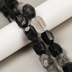 Rutilated Кварц Натуральный черный Rutilated кварцевые нити бисера, граненые, самородки, 19.5~23x14~15.5x13.5~15.5 мм, отверстие : 0.9 мм, около 18~19 шт / нитка, 14.96~15.47'' (38~39.3 см)