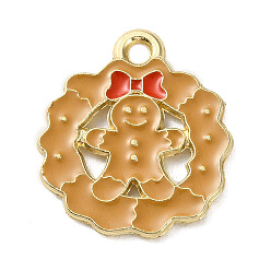 Gingerbread Man Новогодняя тема сплава эмали подвески, золотые, Колобок, 18.5x16x1.2 мм, отверстие : 1.6 мм