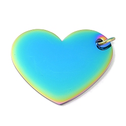 Rainbow Color Ионное покрытие (ip) 304 кулоны для штамповки из нержавеющей стали, с целью перехода в кольце, зеркальная полировка, шарма сердца, Радуга цветов, 19.5x25x1 мм, отверстие : 3.5 мм