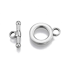 Stainless Steel Color Non-Tarnish 201 Stainless Steel Toggle Clasps, Ring, Stainless Steel Color, Bar: 7x17x2.5mm, Hole: 2mm, Ring: 17.5x13.5x2mm, Hole: 3mm