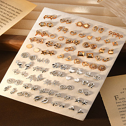 Платиновый & Золотой 50пары комплектов сережек-гвоздиков из сплава со стразами, разнообразные, платиной и золотом, 150x110 мм