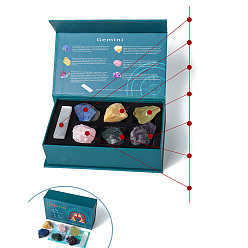 Близнецы Сырой 12 набор натуральных целебных камней созвездий, Образцы камней чакры Рейки для балансировки энергии, медитационной терапии, Близнецы, 200x120x60 мм, 7 шт / комплект