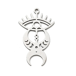 Color de Acero Inoxidable 201 colgantes de acero inoxidable, luna con amuletos de ojos, color acero inoxidable, 28.5x16.5x1 mm, agujero: 1.5 mm