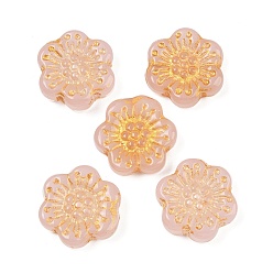 Персиковый Слойка Краска для выпечки и стеклянные бусины, инкрустированные золотым металлом, цветок, розовые, 17x18.5x5.5 мм, отверстие : 1.2 мм