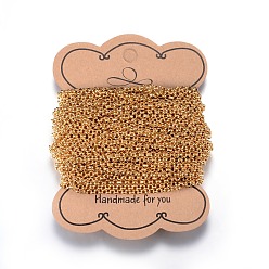 Золотой Ионное покрытие (ip) 304 роликовая цепь из нержавеющей стали, отрыгивающая цепь, несварные, для изготовления ювелирных изделий, золотые, 3x1 мм, около 32.8 футов (10 м) на карту