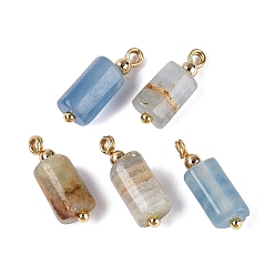 Calcite Natural Blue Calcite Pendants, Column Charms, with Golden Tone Brass Findings, Faceted, 16.5~18.5x5.5~7.5x5.5~7.5mm, Hole: 1.6~2mm, about 5pcs/bag