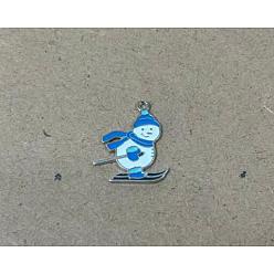 Снеговик Подвески из сплава с эмалью на зимнюю тематику, платина, снеговик, 24.5x20.5x1.7 мм, отверстие : 1.8 мм