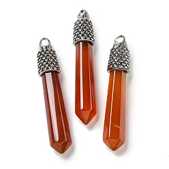 Red Agate Большие остроконечные подвески из натурального красного агата (окрашенного и нагретого), граненые подвески-пули с решетчатым покрытием и фурнитурой из сплава античного серебра, без кадмия и без свинца, 58x11x11 мм, отверстие : 5x4 мм