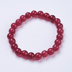 Нефрит Эластичные браслеты из натурального и окрашенного нефрита, красные, круглые, 2 дюйм (52 мм)