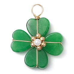 Малайский Нефрит Подвески из окрашенного натурального малайзийского нефрита с клевером, подвески в виде клевера с медной проволокой, золотые, зелёные, 28.5x21.5x10 мм, отверстие : 4 мм