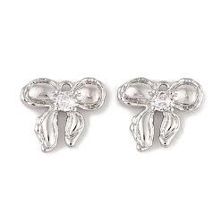 Платина Латунные микропаве прозрачные подвески с фианитом, без кадмия, без никеля и без свинца, долговечный, бантом прелести, платина, 13.5x15.5x4 мм, отверстие : 1 мм