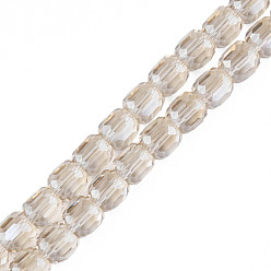 BurlyWood Electroplate Transparent Glass Beads Strands, Faceted, Column, BurlyWood, 8x8mm, Hole: 1.2mm, about 79~80pcs/strand, 25.59 inch~27.17 inch(65~69cm)