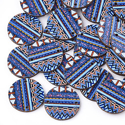 Colorful Printed Basswood Links, Flat Round, Colorful, 19.5x2mm, Hole: 1.5mm