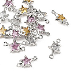 Mixed Color SHEGRACE Brass Pave Cubic Zirconia Star Connector Charms, Cadmium Free & Nickel Free & Lead Free, Long-Lasting Plated, Real Platinum Plated, Mixed Color, 11x7x3mm, Hole: 0.9mm & 1mm