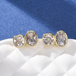 Oval Серьги-гвоздики из латуни с паве из кубического циркония, без свинца и без кадмия, долговечный, стойки покрытие, реальный 18 k позолоченный, овальный с квадратным, 9x14 мм
